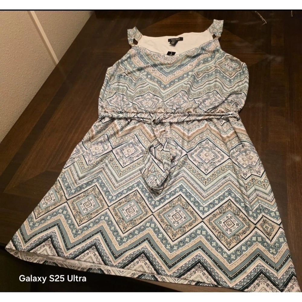 White House Black Market Aztec Geometric Drop Waist Knee Teal Dress Size XL NWT